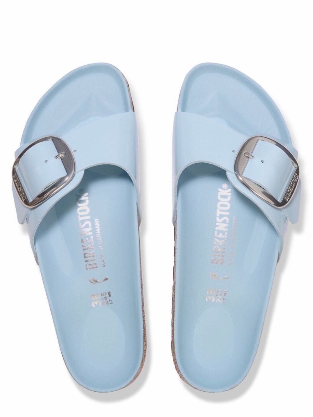 Birkenstock Women’s Madrid Big Buckle Sandals Baby Blue High Shine - Size 39 NIB
